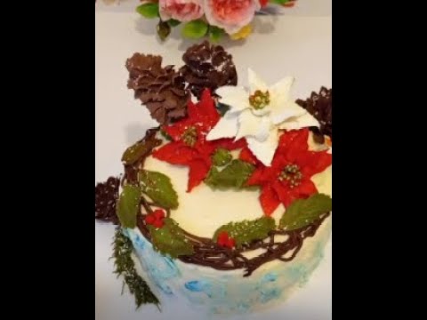 Видео: МК 🍰🎄Оформление Торта в НОВОГОДНЕМ СТИЛЕ с Виталией Седайметовой🍰🎄New Year's cake decoration