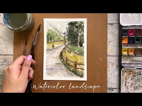 Видео: Акварельный пейзаж | Учимся рисовать | Живопись сельской местности