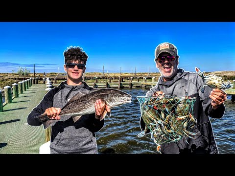 Видео: Безумная рыбалка с пирса! Ловлю больших луизианских синих крабов на удочки! (Поймай и приготовь)