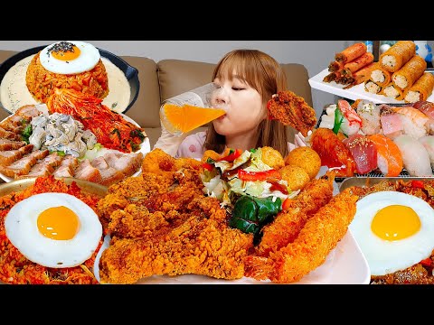 Видео: Sub)Real Mukbang- Mizzang's Cooking Eating Videos👩🏻‍🍳 Курица, лапша, суши, 🍱 KOREANFOOD ASMR