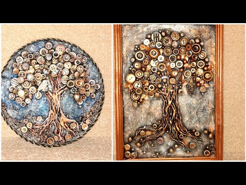 Видео: Пуговичное дерево. Панно из пуговиц. Поделки из пуговиц