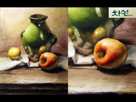 Видео: Акварель с натюрмортом с банкой и яблоком 〔ChaYeon Painter〕