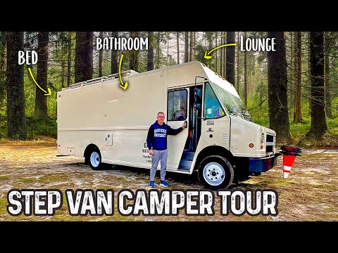 Видео: STEALTH Step Van Camper TOUR — фургон для перевозки хлеба, переделанный в мобильный крошечный дом