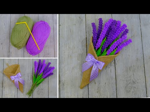 Видео: Лаванда из пряжи  без вязания 🌿 Прекрасная идея декора из мешковины - Легко и быстро