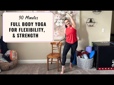 Видео: ЙОГА ДЛЯ РАСТЯЖКИ И УКРЕПЛЕНИЯ ВСЕГО ТЕЛА СТОЯ: 20-минутная утренняя йога-комплекс, легкая йога, ...