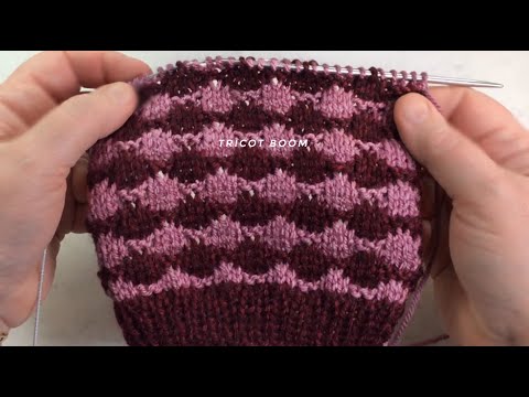 Видео: Цветные полосы "Бусинки", вязание спицами в технике ленивого жаккарда. Mosaic knitting.