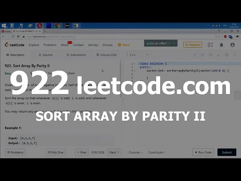 Видео: Разбор задачи 922 leetcode.com Sort Array By Parity II. Решение на C++