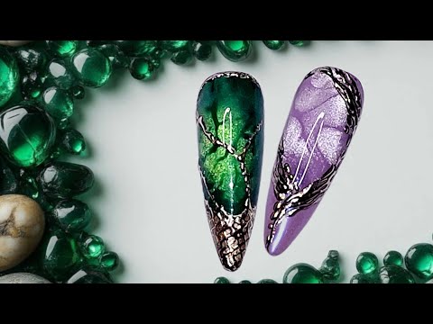 Видео: Осенние фантазии с шелковыми "кошками". МК/Autumn fantasies with cat eye gel polish. Nail tutorial.