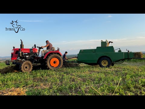 Видео: Пресування другого укосу люцерни. Мінітрактор Shifeng SF-354 & прес-підбирач John Deere 330. Гаряче.