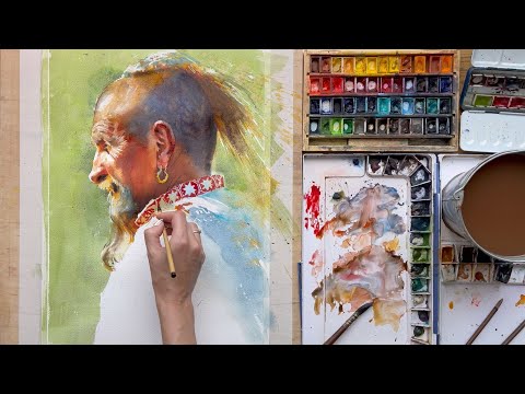 Видео: Watercolor portrait painting. Як малювати портрет аквареллю