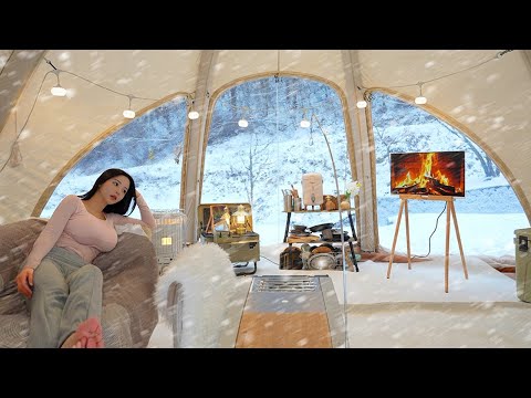 Видео: ❄️Снежный кемпинг в лесу с надувной палаткойㅣЗвуки снега