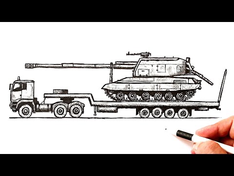 Видео: Как нарисовать Грузовик с самоходной артиллерийской установкой