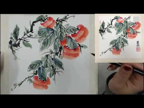 Видео: Картина тушью дерева хурмы