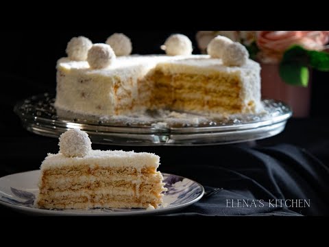 Видео: БИСКВИТЕНА ТОРТА РАФАЕЛО/RAFFAELLO BISCUIT CAKE NO BAKE