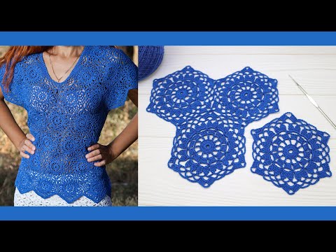 Видео: МОТИВ ДЛЯ БЛУЗКИ вязание крючком МАСТЕР-КЛАСС соединение мотивов  Crochet motif for blouse tutorial