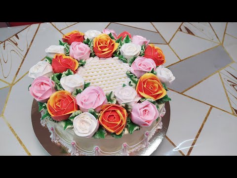 Видео: Торт для девушки с нежными розочками. Папа заказал для доченьки.