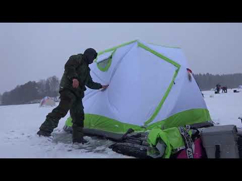 Видео: лотос куб 4 термо + гидродно   или первый выезд на первый лед с новой палаткой