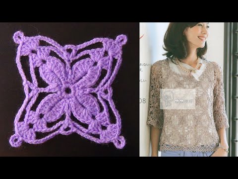 Видео: Мотив для женской кофточки крючком. МК. (средний уровень сложности).