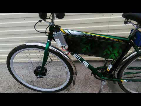Видео: Электро-велосипед, мотор-колесо 36v от АКБ 24v, как едет, выезд на дорогу