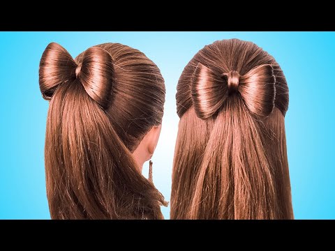 Видео: Простые Прически с бантиком на длинные волосы/Coiffure avec noeud papillon🎀long Hair bow tutorial