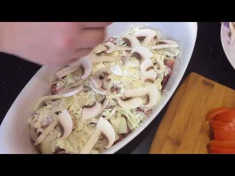 Видео: Мясо по французски с картошкой грибами и помидорами
