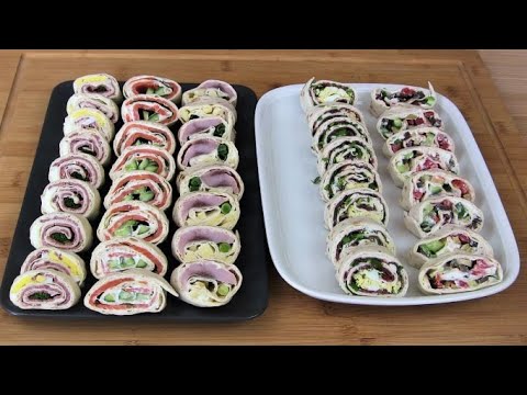 Видео: Закуски в тортильях для вечеринки с ростбифом, копченым филе лосося и сливочным сыром