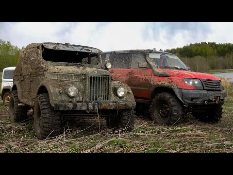 Видео: Патриот удивил. УАЗ Барс и два ГАЗ-69 на бездорожье.