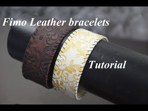 Видео: new bracelets: FIMO leather effect polymer clay tutorial браслеты из полимерной глины - эффект кожи