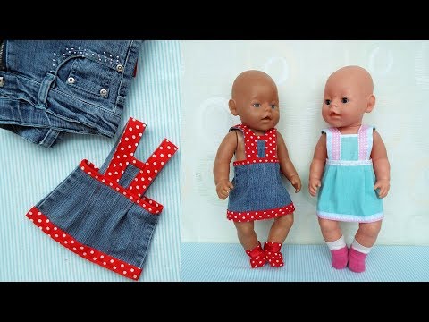 Видео: Сарафан   платье из джинсов для куклы Беби Бон . Clothes for Baby Bon dolls