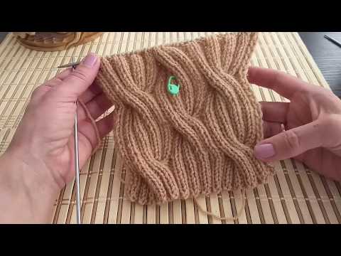 Видео: Двухсторонний узор волна для снуда и шапки. Вязание спицами.