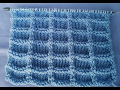 Видео: №100. Супер объемный узор спицами типа Вафли. С эффектом 3D для теплых вещей.