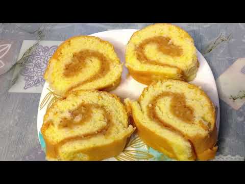 Видео: БИСКВИТНЫЙ РУЛЕТ с яблочной начинкой.