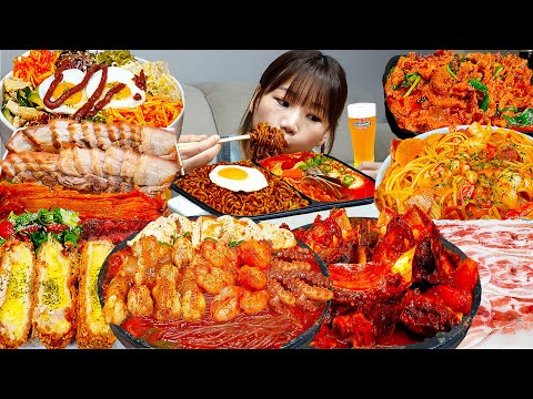 Видео: Sub)Real Mukbang- Мой лучший выбор кулинарных ,поедающих видео👩🏻‍🍳 Острая лапша, ттокпокки🔥KOREAFOOD