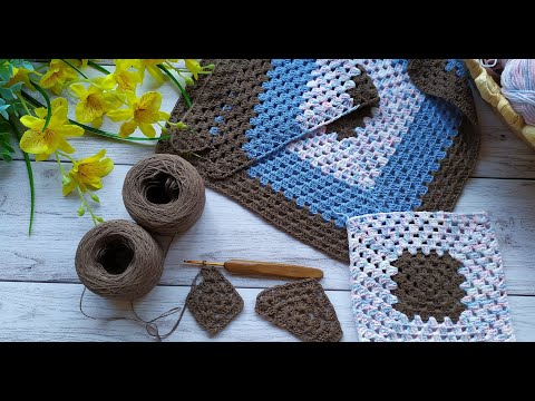 Видео: Платье из квадратов. Часть 2. Вяжем треугольник.