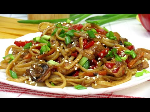 Видео: Лапша с курицей и овощами ☆ Удачный рецепт Как приготовить Лапшу с курицей и овощами в соусе терияки