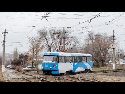 Видео: Зимний Волгоград. Трамвайный маршрут 1. "Детский Центр" - "Улица Мончегорская". Winter Volgograd.