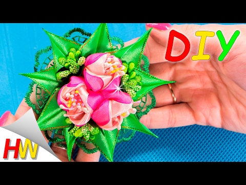 Видео: Тюльпаны Канзаши Мастер-класс. Цветы из атласных лент. Мария Калугина.