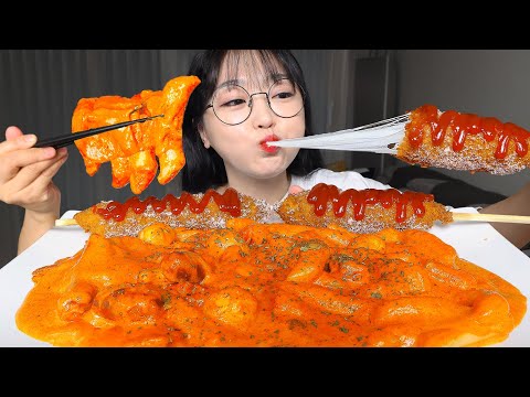 Видео: Розовый токпокки и Сырный корн дог🧡Mukbang ASMR