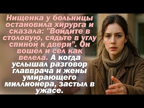 Видео: Нищенка у больницы остановила хирурга и сказала: "Войдите в столовую, сядьте в углу спиной к двери".