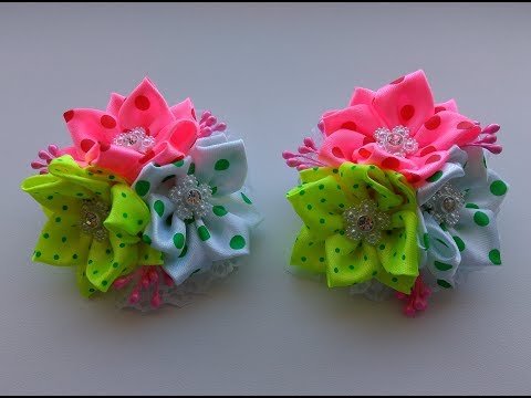 Видео: Бантики из атласных лент 2,5 см. МК Канзаши / Bows of satin ribbons 2.5 cm. MK Kanzashi