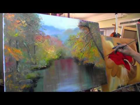 Видео: Игорь Сахаров.Пишем осенний пейзаж, отражение в реке, техника мастихином