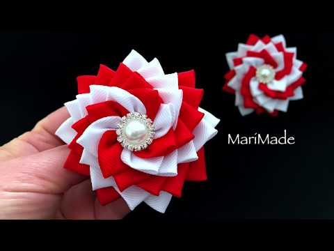 Видео: Резиночки Вертушки Канзаши Видео МК Kanzashi Hair Bows Tutorials Laço