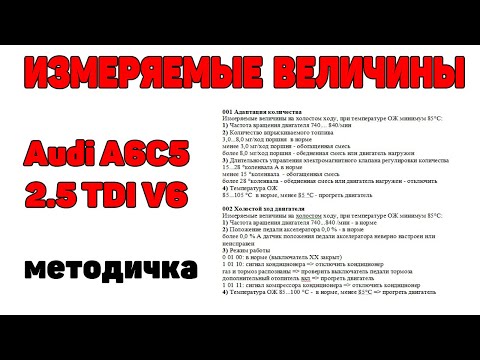 Видео: Измеряемые величины Audi A6C5 2.5 TDI V6. Методичка.