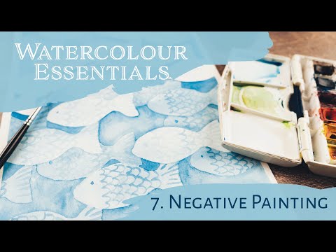 Видео: Основы акварели 7: Негативное рисование | Рисование узора «Рыба»