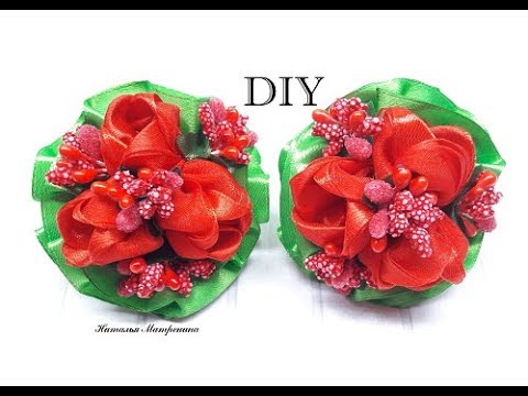 Видео: Бантики канзаши из атласной ленты с тюльпанами,DIY,МК