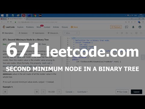 Видео: Разбор задачи 671 leetcode.com Second Minimum Node In a Binary Tree. Решение на C++