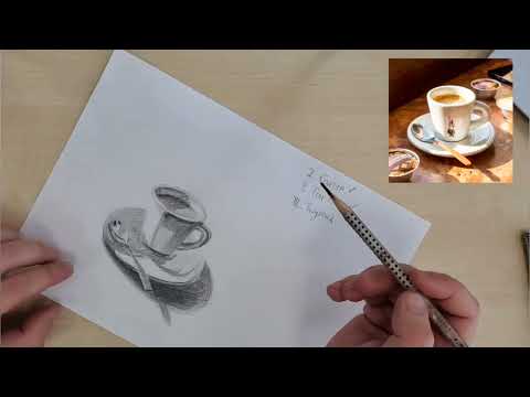 Видео: Чашка кофе карандашом. Учимся рисовать чашку кофе! Рисунок чашки кофе