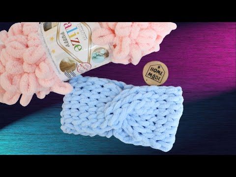 Видео: Пов'язка на голову за 10 хвилин. Майстер-клас в'язання з ниток Alize Puffy Fine