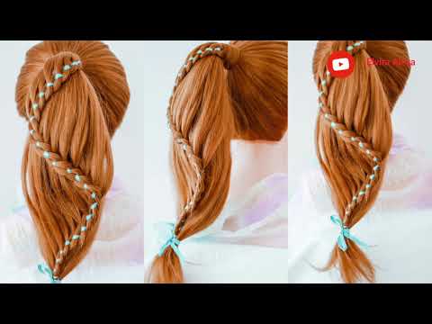 Видео: Коса с лентой на хвосте. коса из 4 прядей