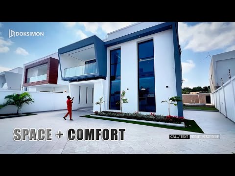 Видео: Внутри просторного современного дома с 4 спальнями, бассейном и большой территорией в Аккре.